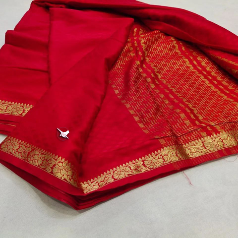 Exclusive  Zari Border Red  Plain Mysore Silk Saree.