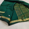 Green Plain Pure Mysore Silk Saree With Delicate Golden Lace Zari And Matching Blouse