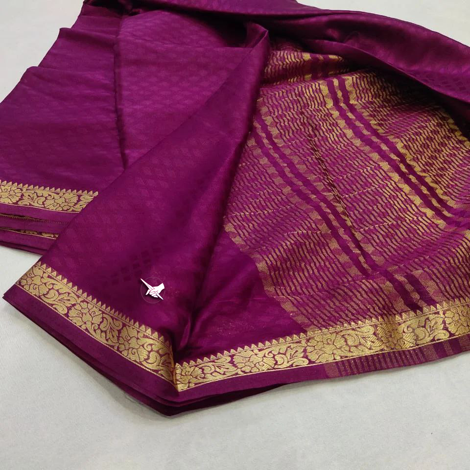 Exclusive Zari Border Purple  Plain Mysore Silk Saree.