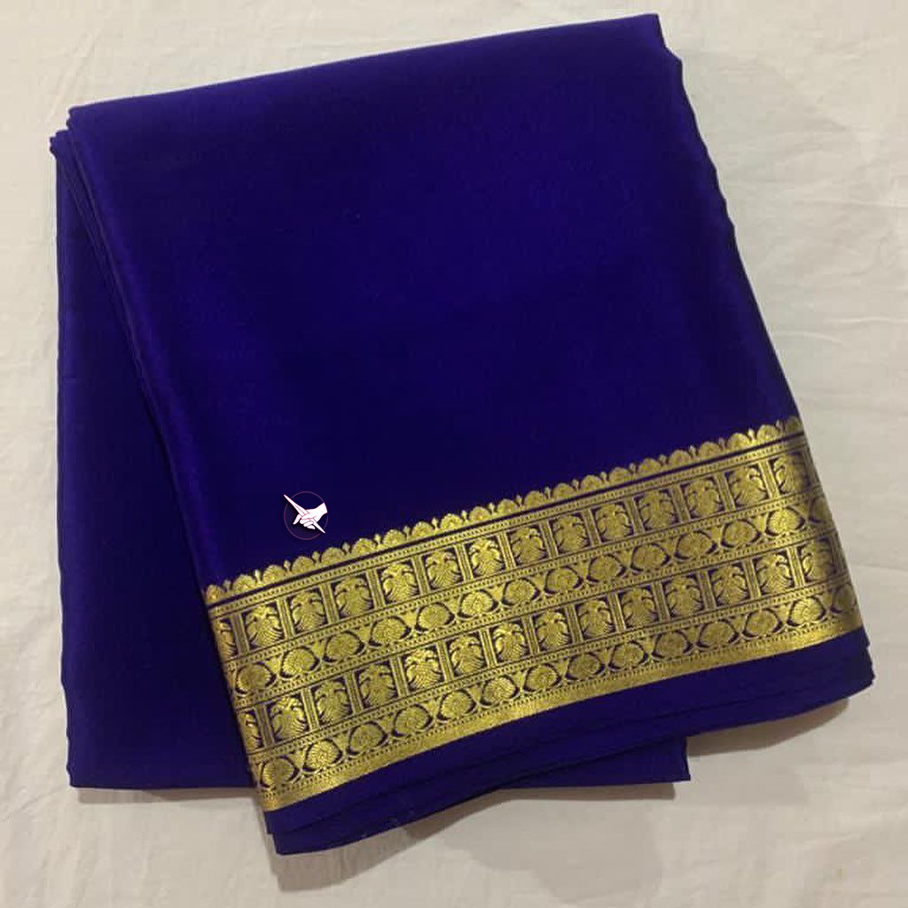Exclusive Zari Border Purple  Plain Mysore Silk Saree.