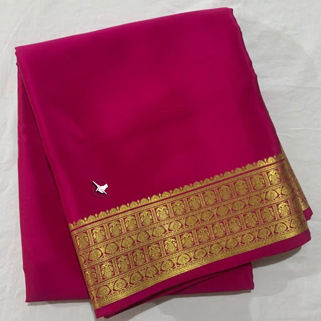Exclusive  Zari Border Pink  Plain Mysore Silk Saree.