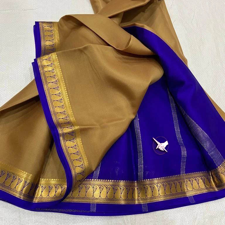 Exclusive Zari Border Brown nd Purple  Colour Plain Mysore Silk Saree.
