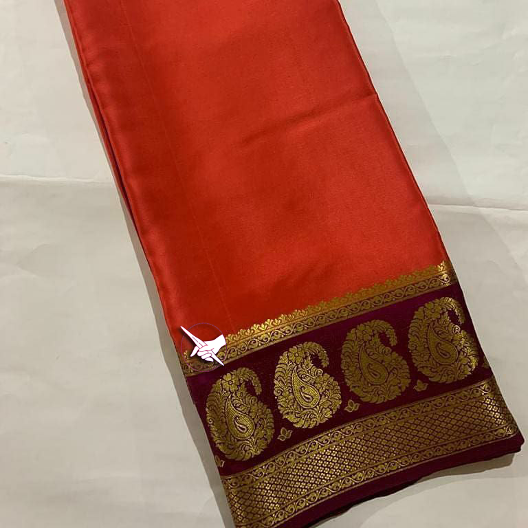 Exclusive Zari Border Maroon Colour Plain Mysore Silk Saree.