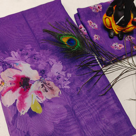 Georgette Fabric Digital Floral Purple Pink Saree