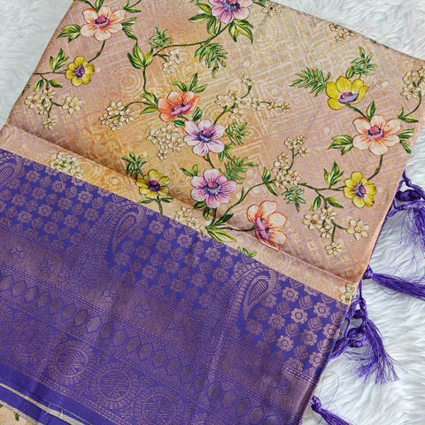 Gorgeous Grey And Blue Soft Silk Digital Prints Saree