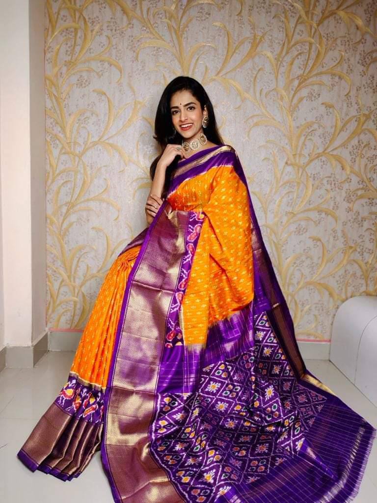 ikkat  Printed handloom Soft Silk Saree