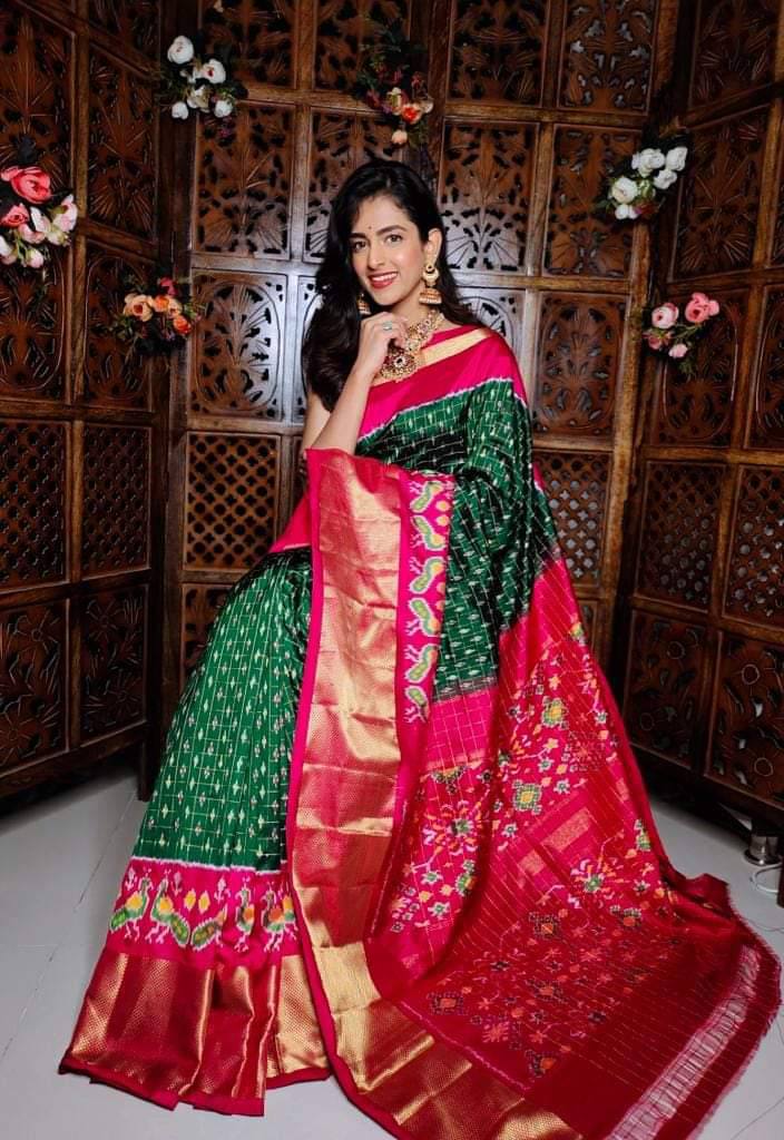 ikkat  Printed handloom Soft Silk Saree