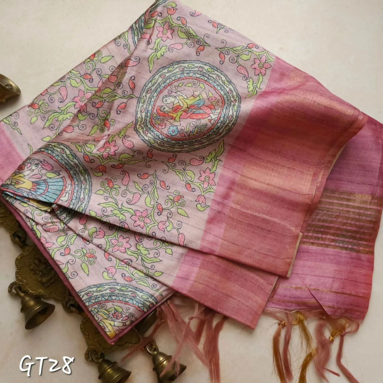 Vibrant Kalamkari Printed Traditional Soft Silk Saree In Assam Pattu Weaving