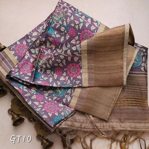 Cultural Kalamkari Style Handloom Soft Silk Saree With Assam Pattu Finish