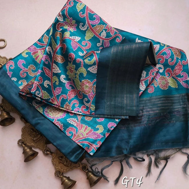 Timeless Kalamkari Digital Print Traditional Saree In Assam Pattu Soft Silk