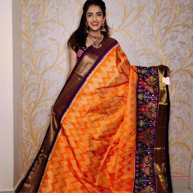 Cultural Ikkat Digital Design Saree In Smooth Soft Silk Handloom Weave