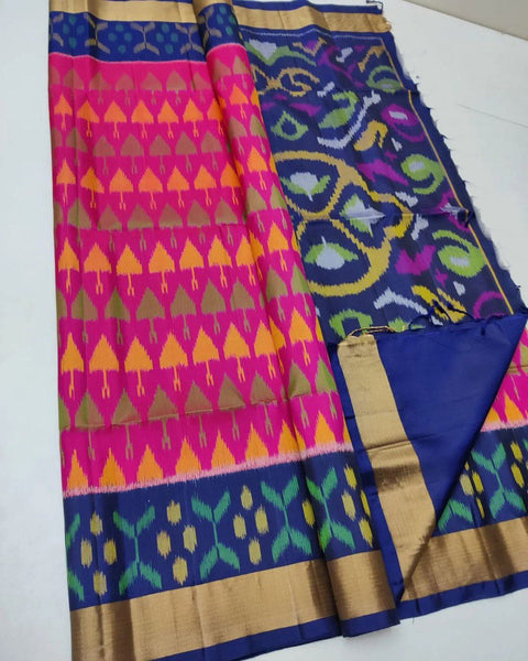 Vibrant Ikkat Printed Handloom Saree In Rich Soft Silk Fabric