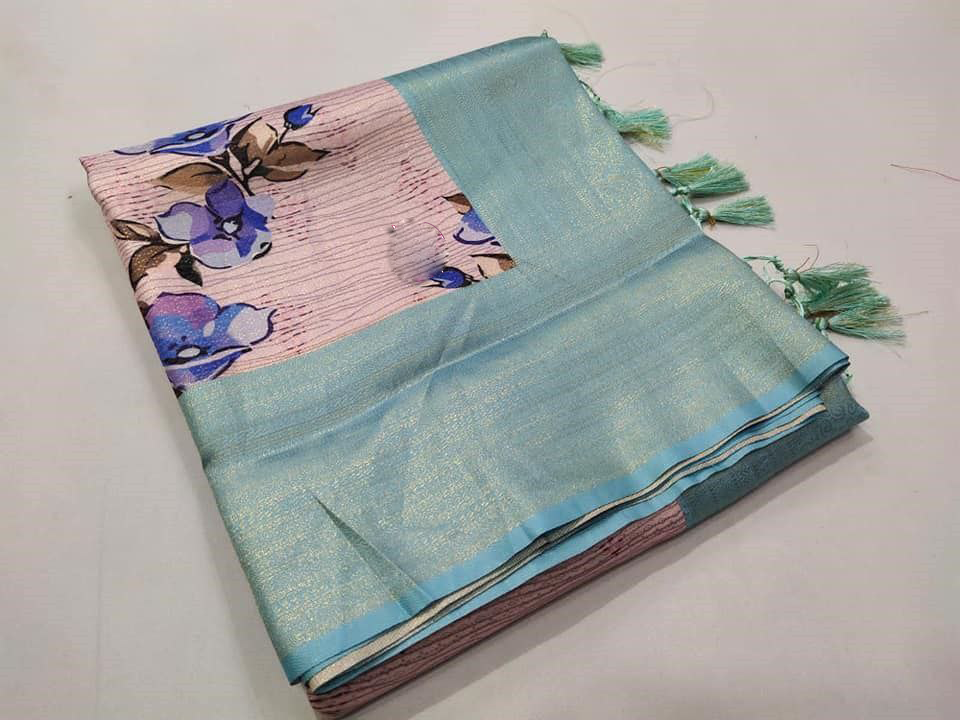 Glamorous Blue Soft Silk Saree With Elegant Digital Prints
